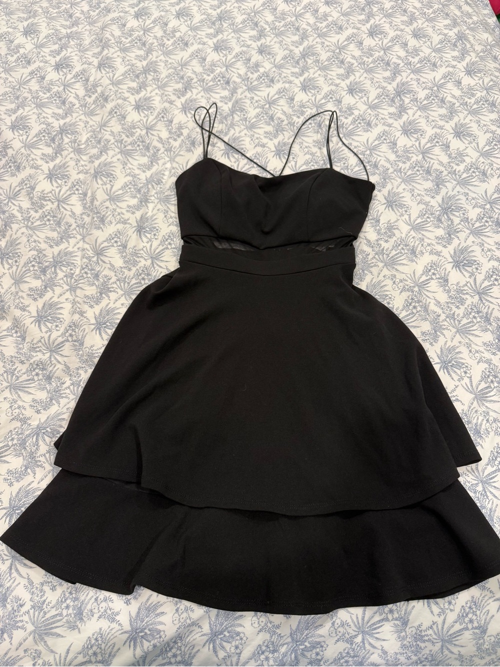 Honey and Rosie Black Spaghetti-Strap Layered Mini Dress
